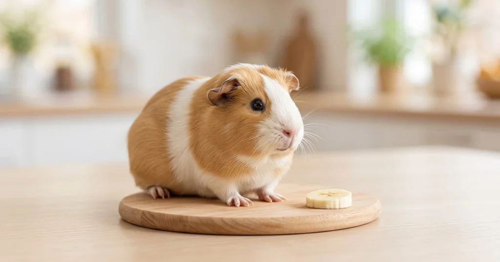 Cochon d'Inde avec une fine tranche de banane
