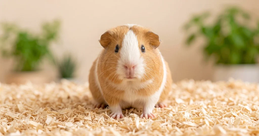 Cochon d'Inde en bonne santé sur une litière propre